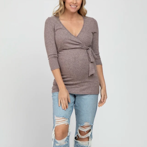 Pinkblush Sweaters - PinkBlush Pink Brushed Knit Maternity Wrap Top - Medium